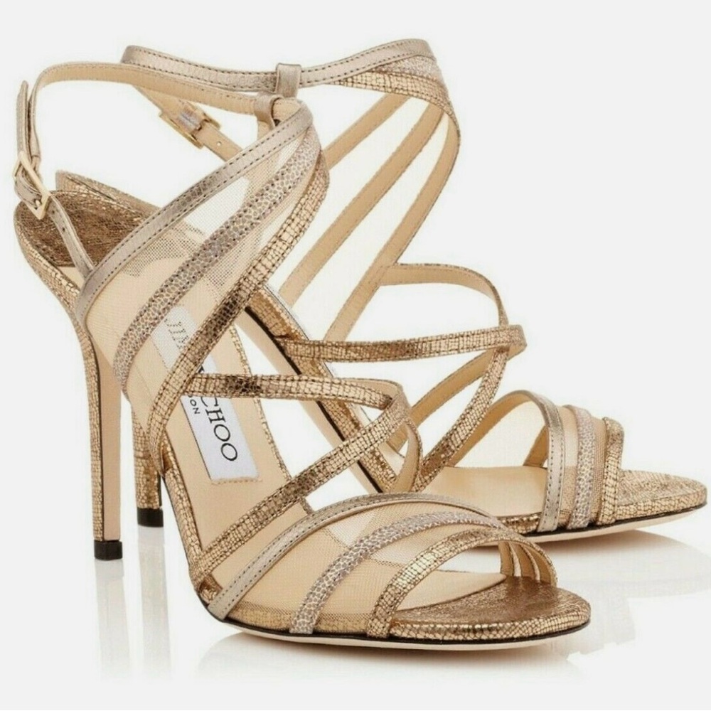 Jimmy Choo Visby Gold Metallic Crisscross Sandal Size 40 (Retail for $895)